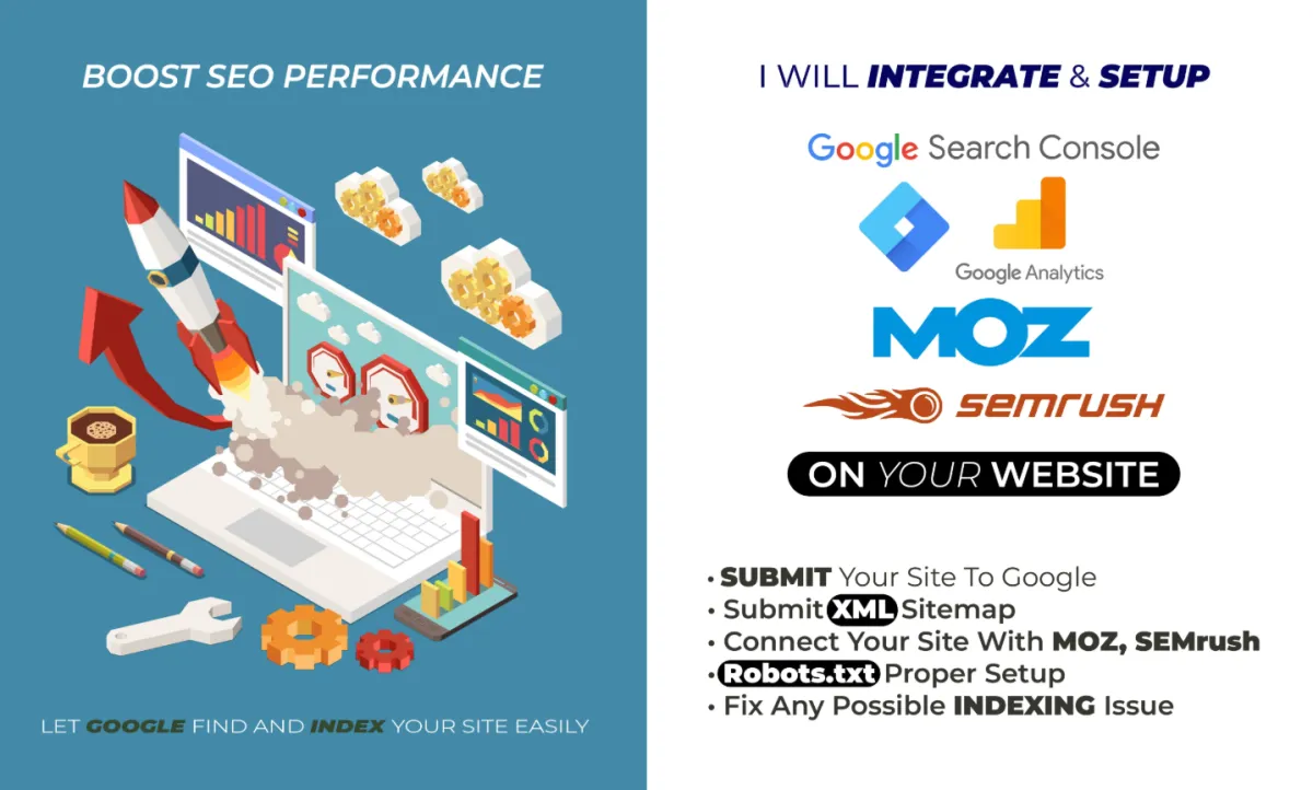 I will setup google search console , analytics, ga4, tag manager, Fiverr