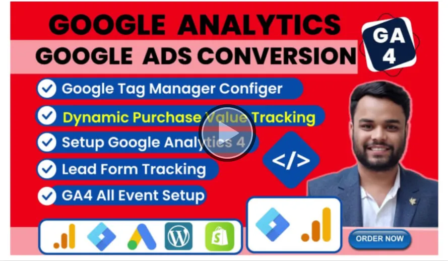 I well Google analytics, tag manager, Ads conversion tracking, Fiverr