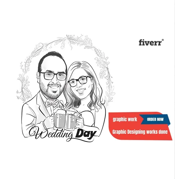 I well caricature couple in wedding themed