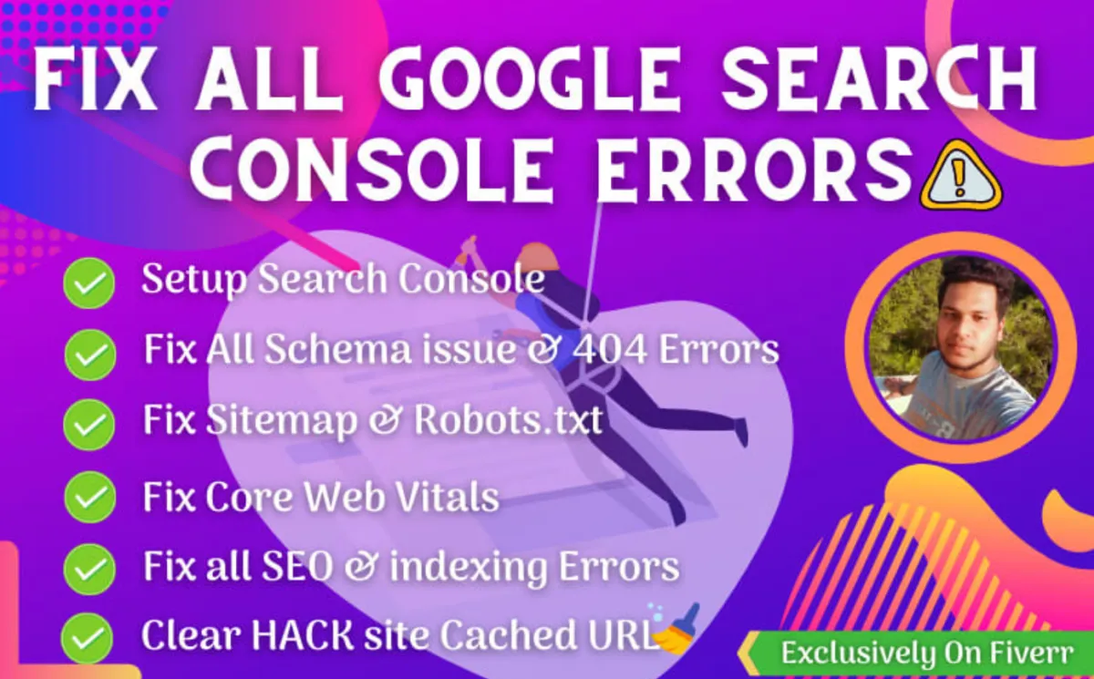 I well Fix or setup google webmaster tools, search console errors, Fiverr