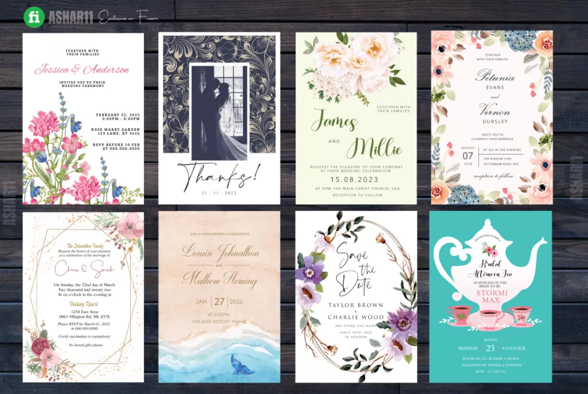 I will do custom wedding invitation, baby shower invitation or birthday invitation