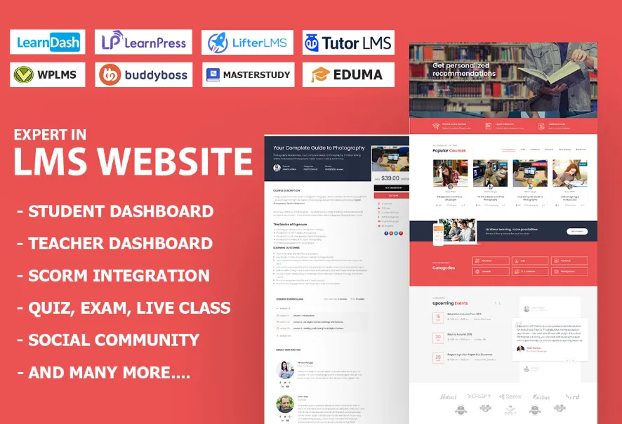 I will create wordpress lms elearning website, open edx, buddypress, tutor lms, course