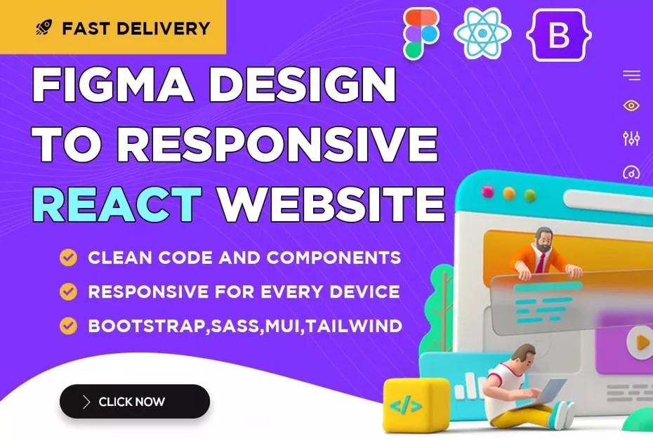 I will convert figma design to responsive react website, figma to react bootstrap