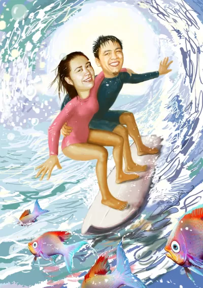 I will draw a romantic couple caricature from photo