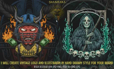 I will do awesome vintage logo with handdrawn illustration style